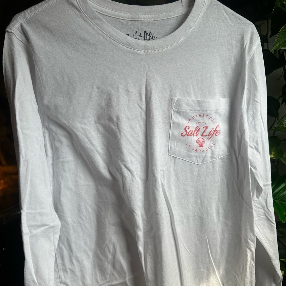 Salt Life White Long Sleeve Tee with Pink and Blue Logo